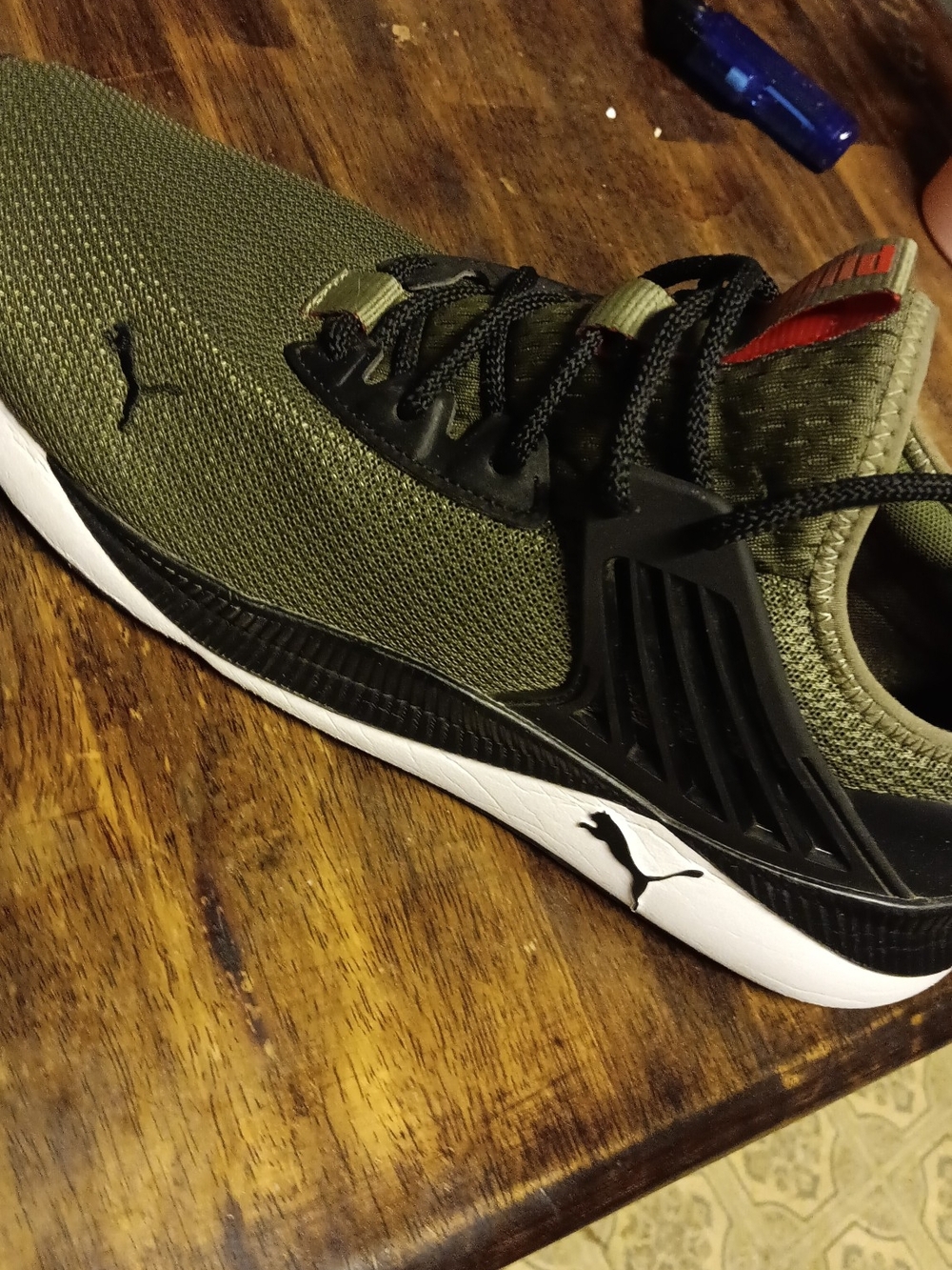 Puma Men's Olive Green and Black Swim Shoe with White Midsole